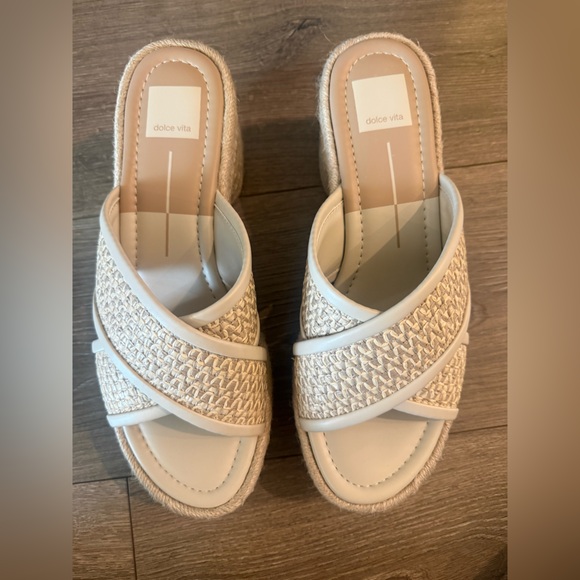 Dolce Vita Eldora Crisscross Raffia Espadrille Platform Slide Sandals Size 9.5 - Picture 3 of 12